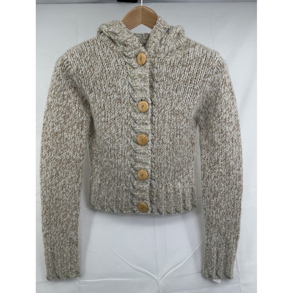 Kenji Hooded Chunky Knit Woman's Cardigan Sweater Hood M Alpaca Wool‎ Y2K